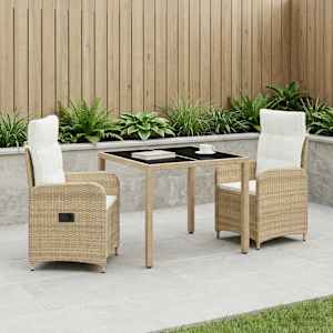 Zahradní jídelní sada 3 pcs Beige a krémová bílá - obrázek 3