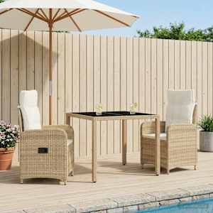 Zunanja jedilnica 3 pcs Bež in smetanasto bela 90 x 90 x 75 cm