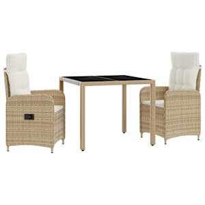 Zunanja jedilnica z blazino 3 pcs Bež in smetanasto bela