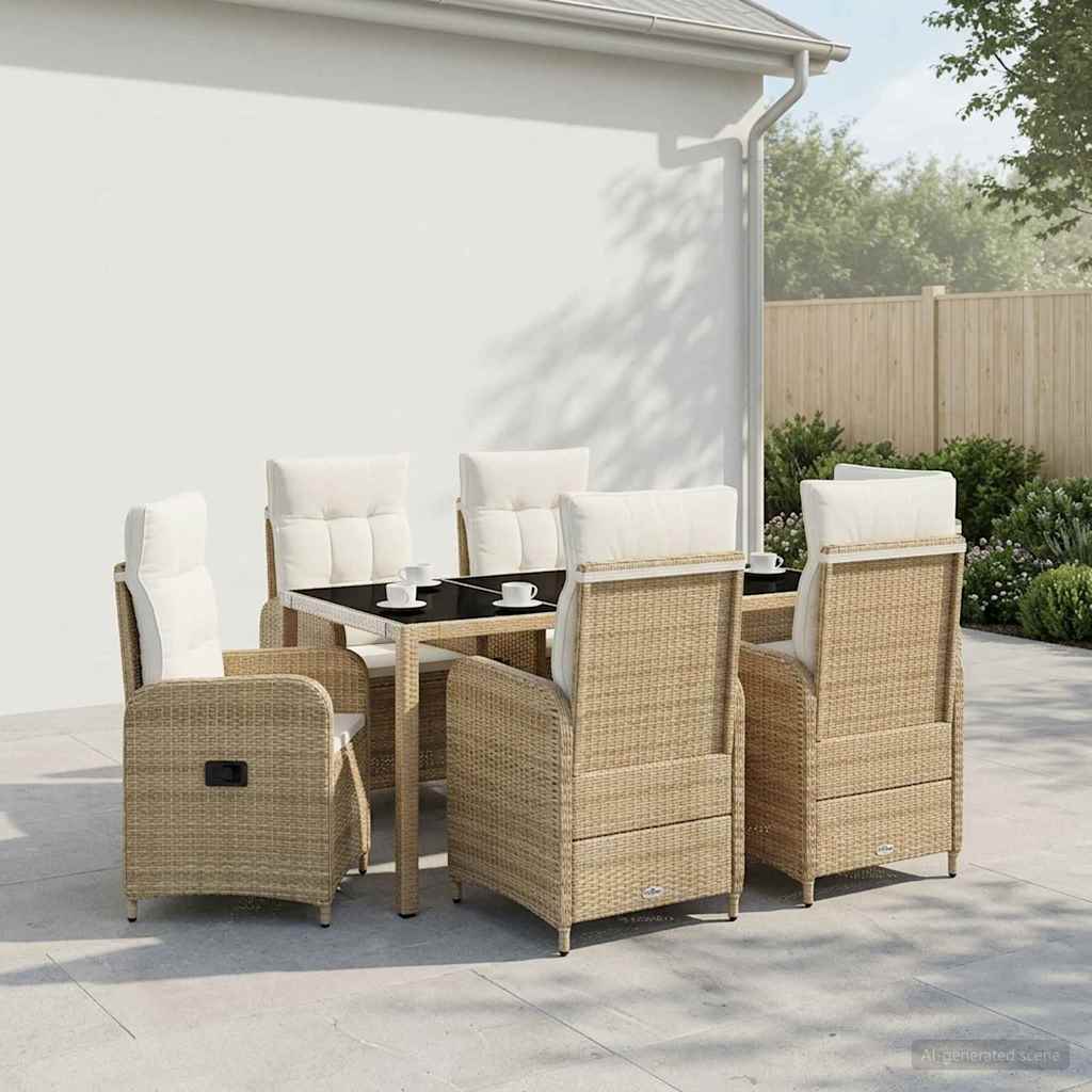 Zunanja jedilnica 7 pcs Bež in smetanasto bela 150 x 90 x 75 cm - slika 3