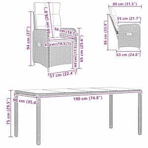 Zahradní jídelní sada 7 pcs Beige a krémová bílá - obrázek 11