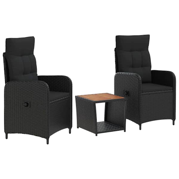 vidaXL Aia lounge komplekt 3 tk Must PE rattan ja pulberkattega teras