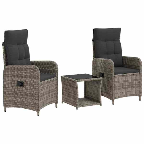 vidaXL Aia lounge komplekt 3 tk Hall ja tumehall Pol&uuml; rattan ja klaas