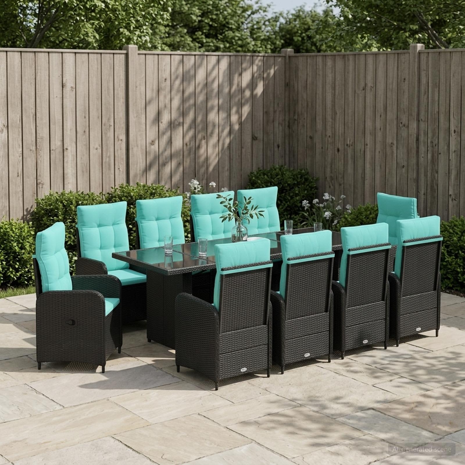 vidaXL Outdoortisch-Set 11 stk. Schwarz und Türkis Poly-Rattan