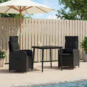 Set miz za kavč 3 pcs Črna PE ratan in prašno premazano jeklo