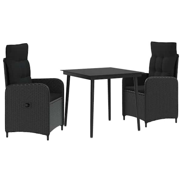 vidaXL Diivanilaua komplekt 3 tk Must PE rattan ja pulberkattega teras