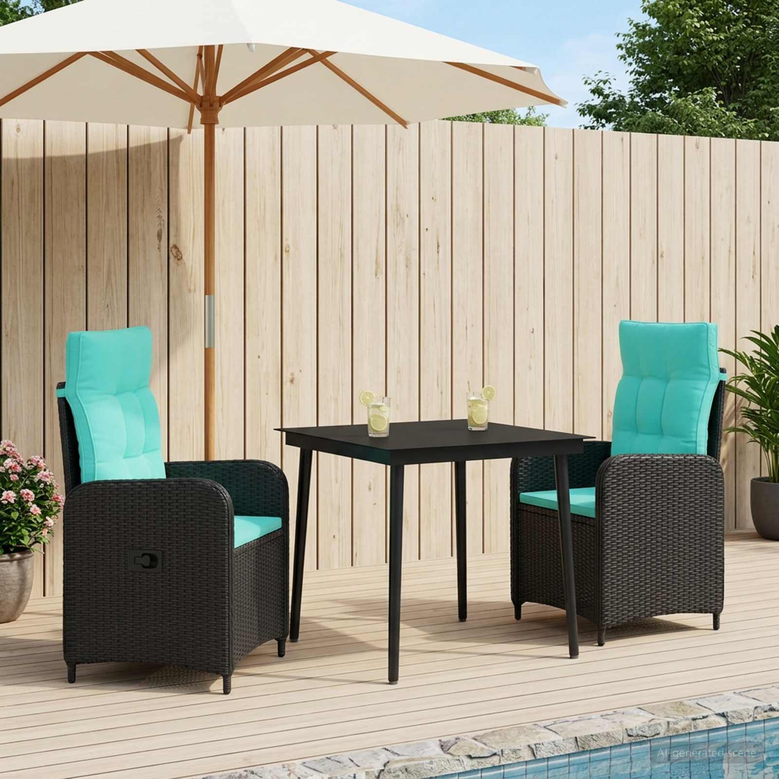 Set miz za kavč 3 pcs PE ratan in prašno premazano jeklo - slika 3