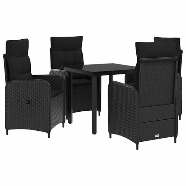 vidaXL Diivanilaua komplekt 5 tk Must PE rattan ja pulberkattega teras
