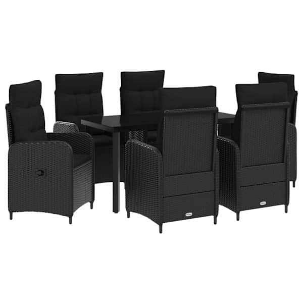 vidaXL Diivanilaua komplekt 7 tk Must PE rattan ja pulberkattega teras
