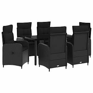 Set miz za kavč 7 pcs Črna PE ratan in prašno premazano jeklo