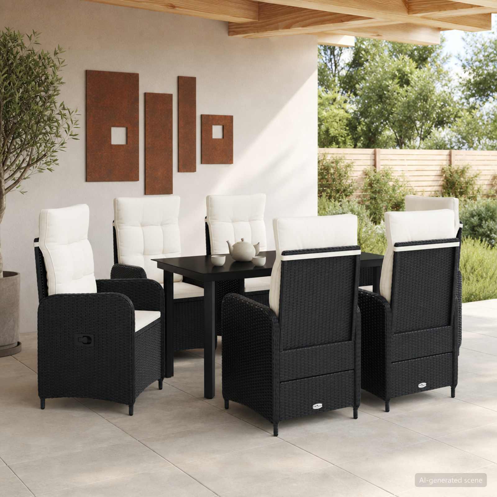 vidaXL Have Spisebordssæt 7 stk. Sort og Cremehvid 140 x 70 x 74 cm