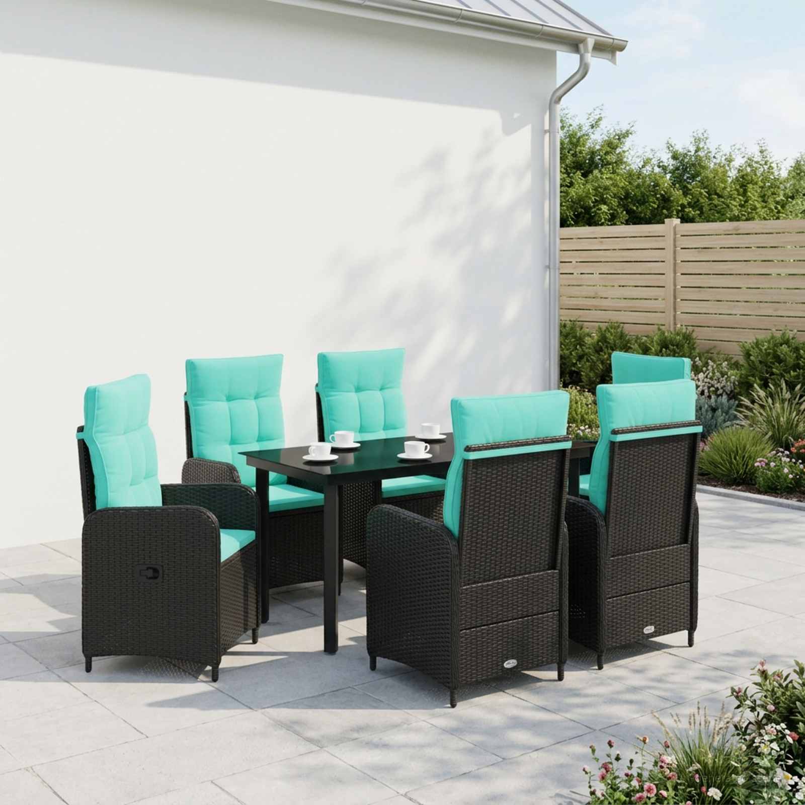 Sofa bord sæt 7 stk. i PE-rattan og pulverlakeret stål til terrasse og have