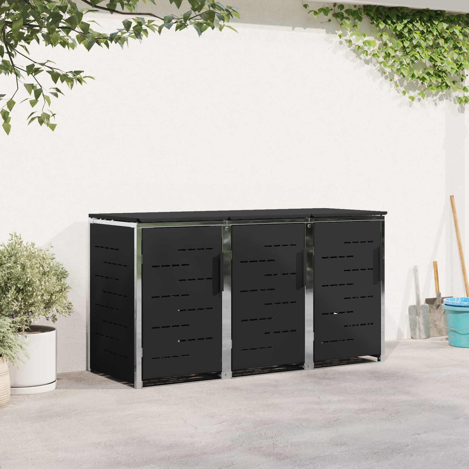 vidaXL Depozitare pentru Containere cu Roți Negru Oţel inoxidabil
