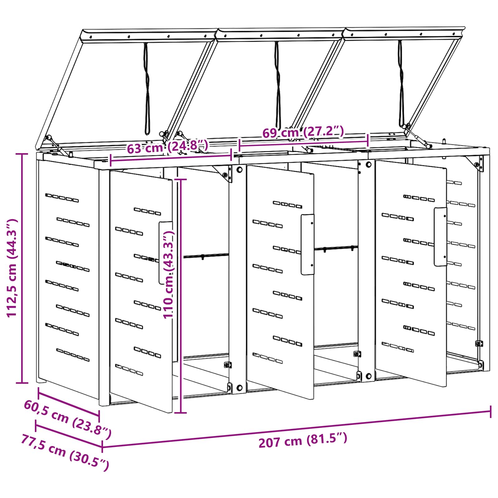 Opbergcontainer voor wielen voor 3 containers gemaakt van roestvrijstaal image 12