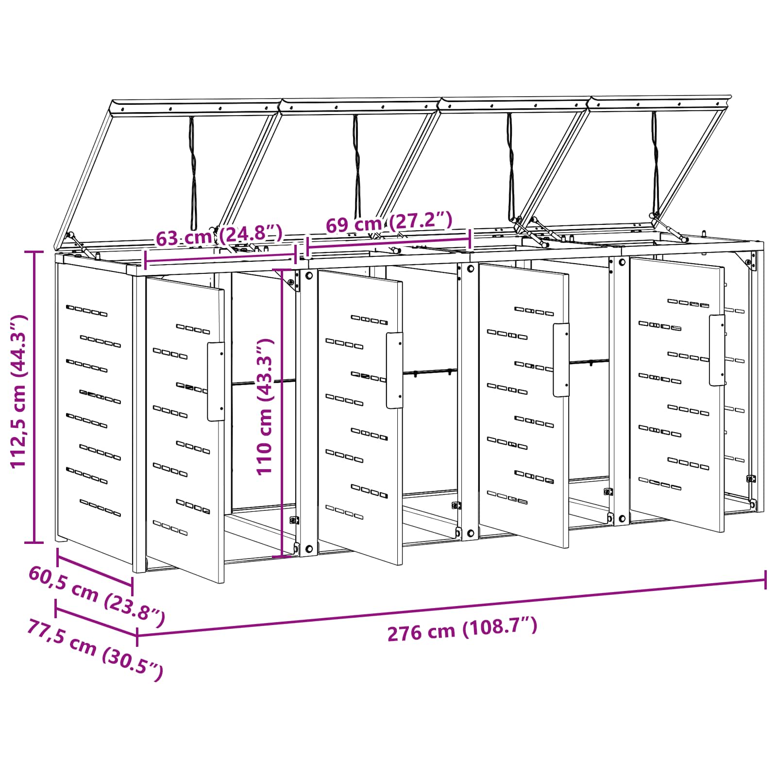 Opbergcontainer voor wielen voor 3 containers gemaakt van roestvrijstaal image 12