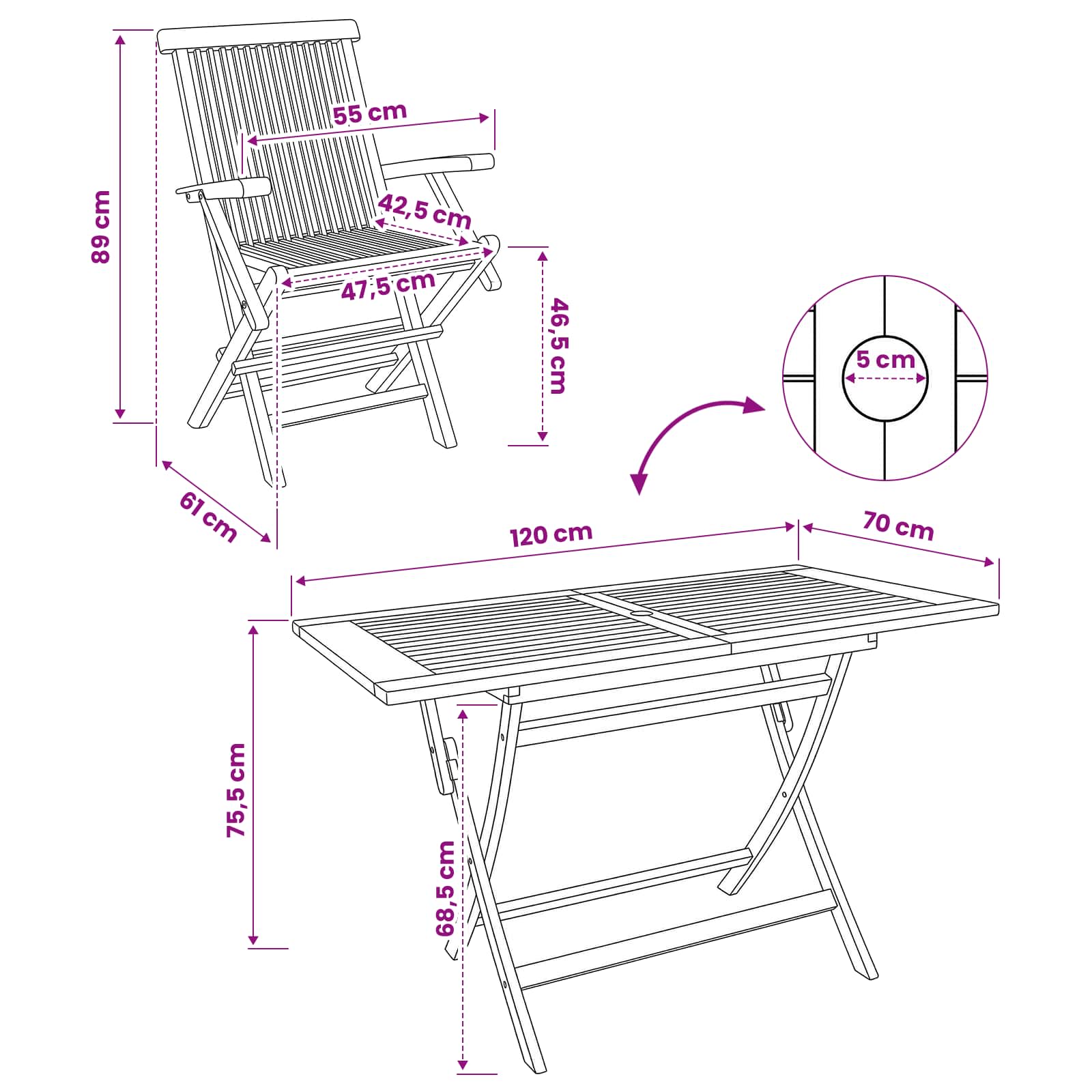 Set vrtn furniture 7 kos Naravna Trden tikov les - slika 9