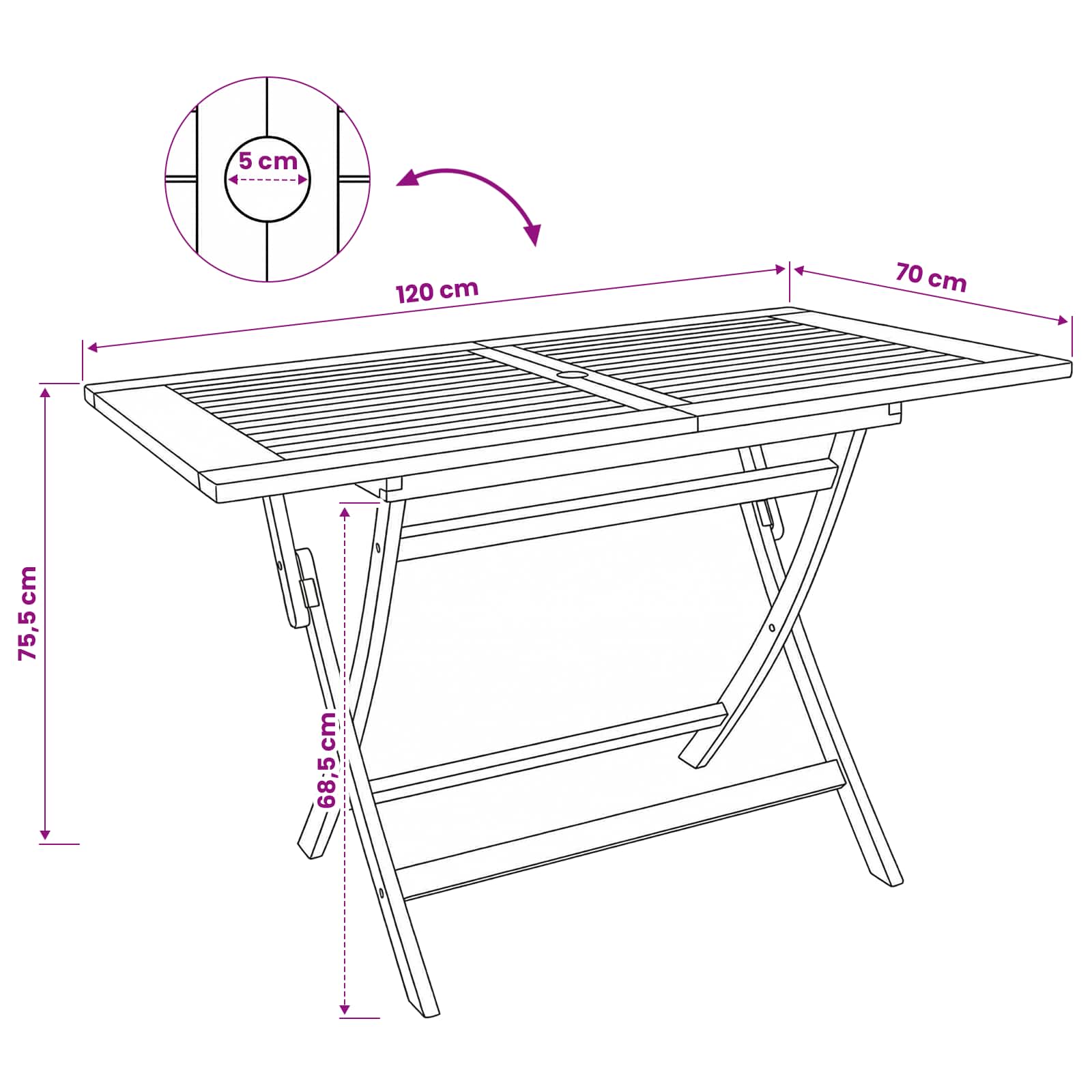 Folding Garden Table size guide