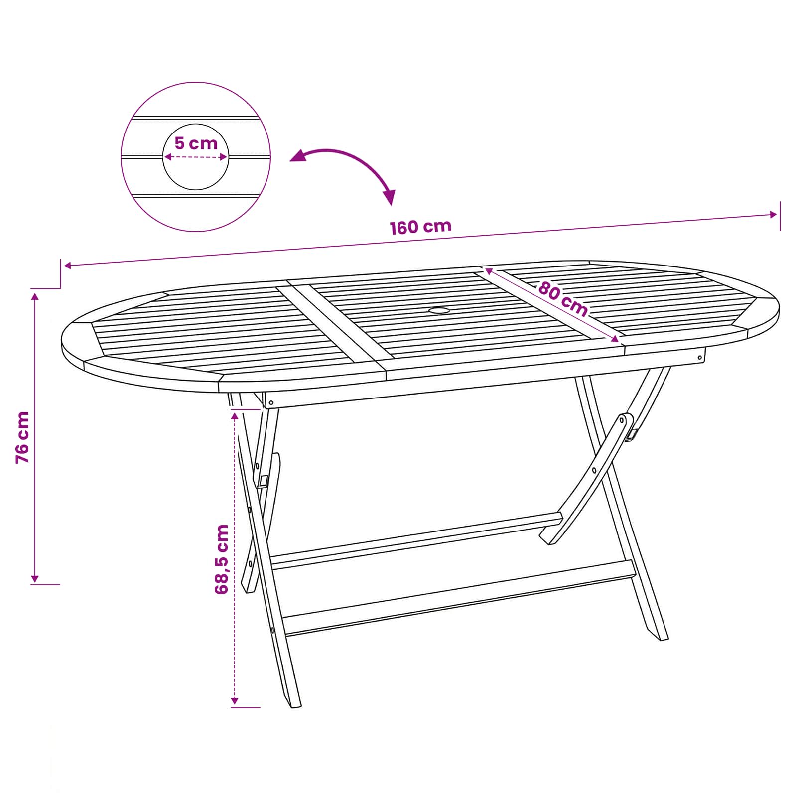 Inklapbare Tuintafel Naturel 160 x 80 x 76 cm Massief Teakhout image 9