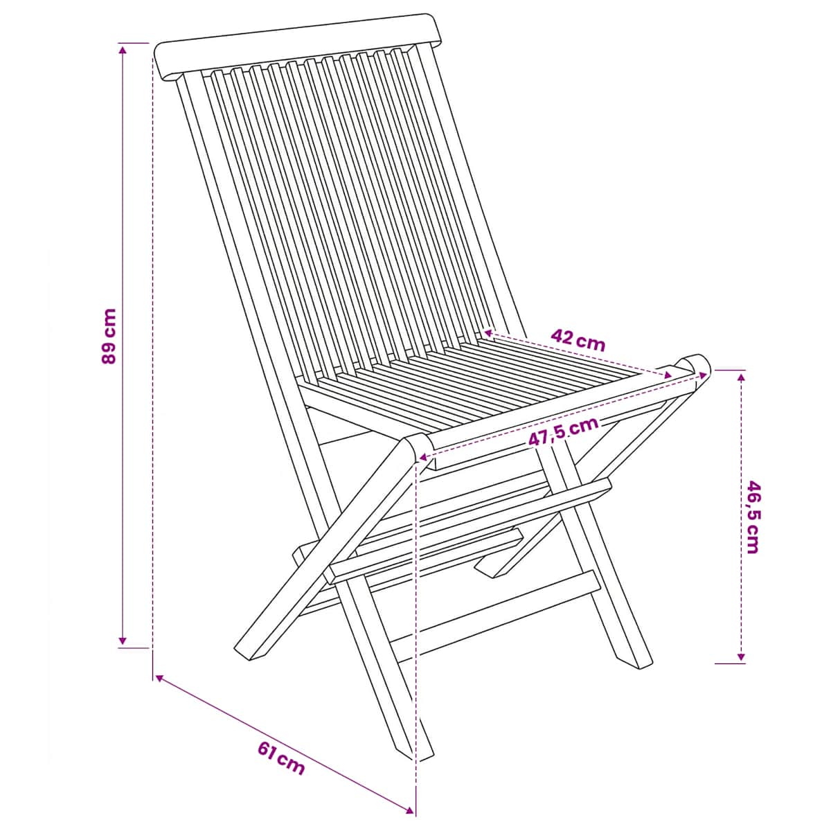 Foldbar Havestol Naturfarvet Massiv Teaktræ - Billede 10