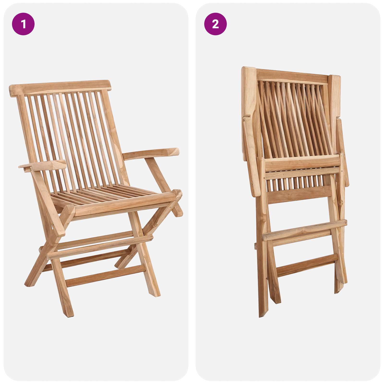 Opvouwbare Tuinstoel 2 pcs Naturel Massief Teakhout image 9