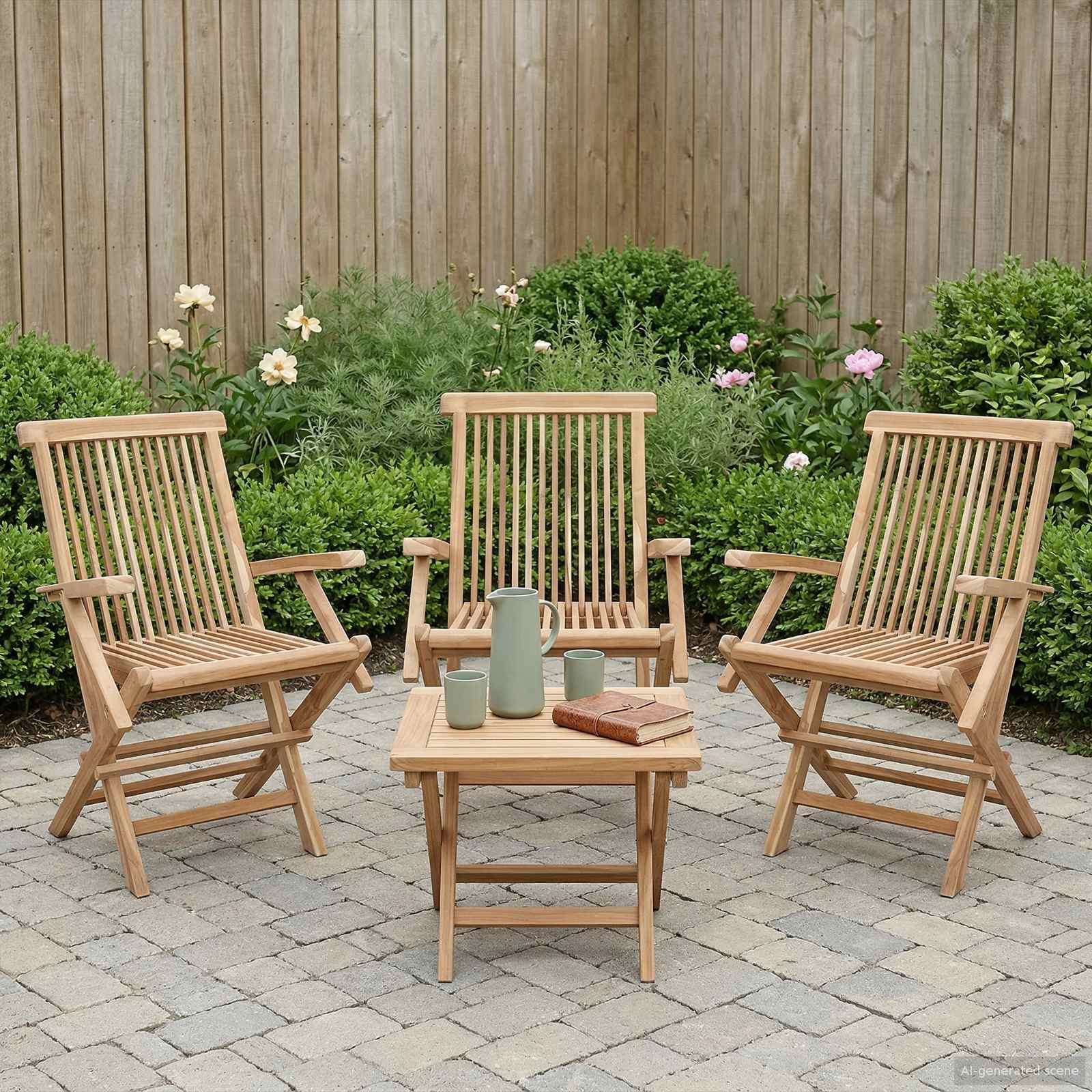 vidaXL Fällbar Trädgårdsstol 3 pcs Naturlig Massivt teakträ