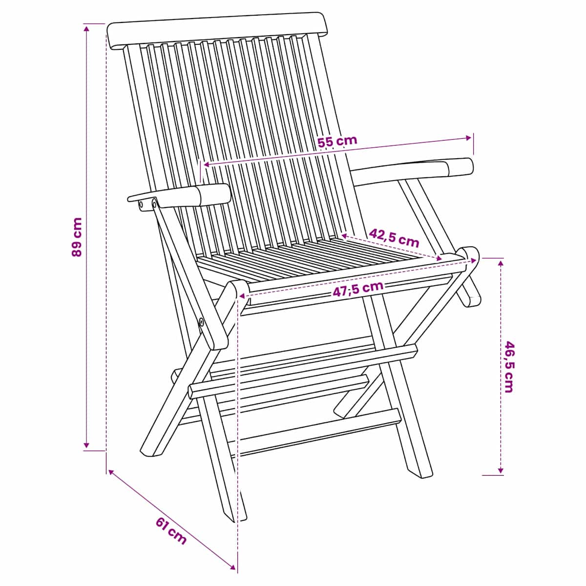 Foldbar Havestol Naturfarvet Massiv Teaktræ - Billede 10