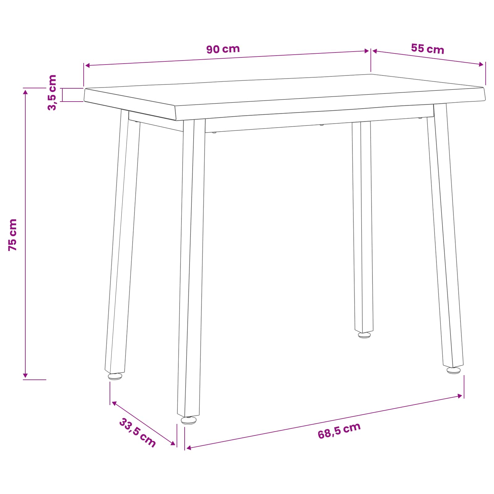 90 x 55 x 75 cm Massief Acaciahout Wit en zwart Rechthoekig image 11