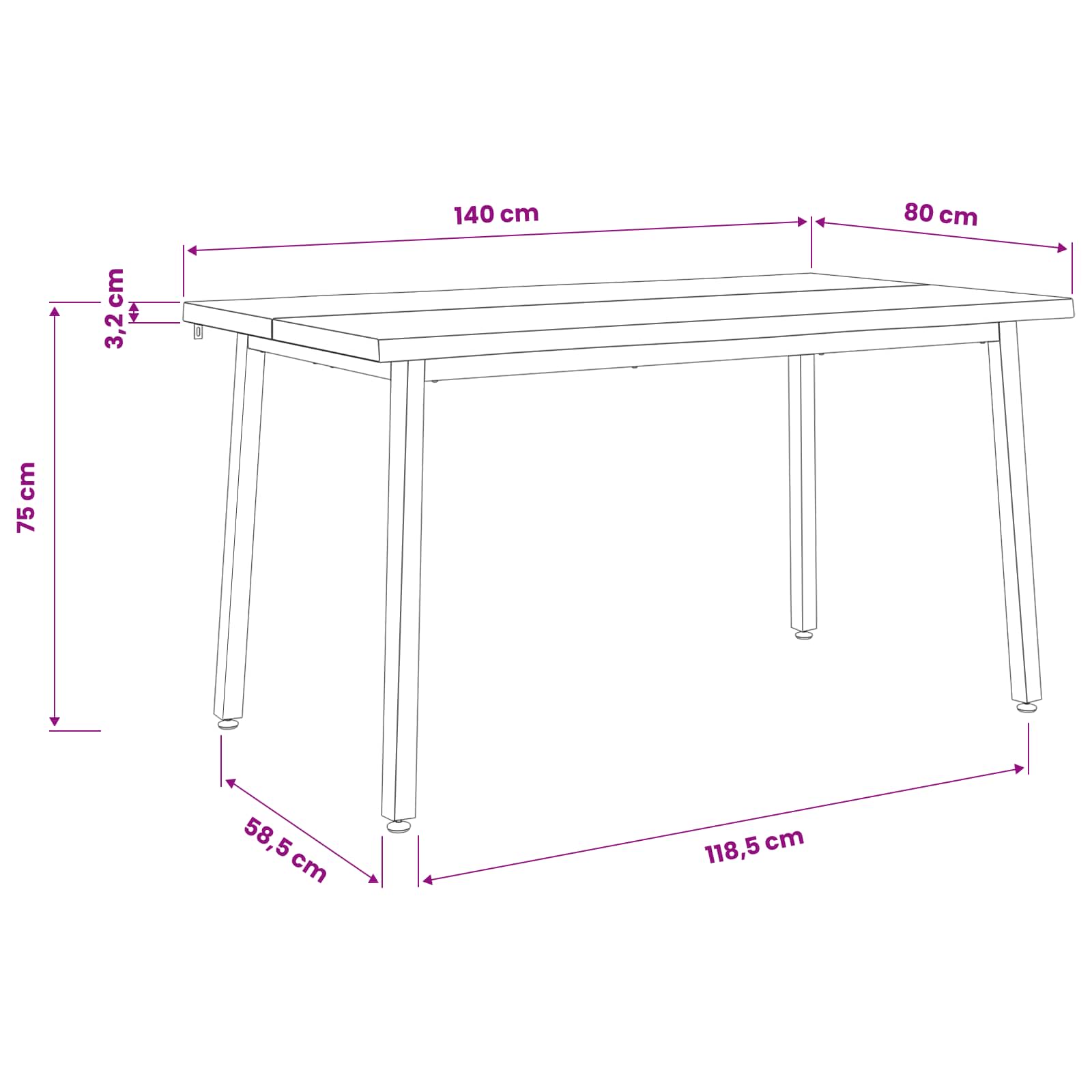 140 x 80 x 75 cm Massief Acaciahout Donkerbruin en Wit image 11