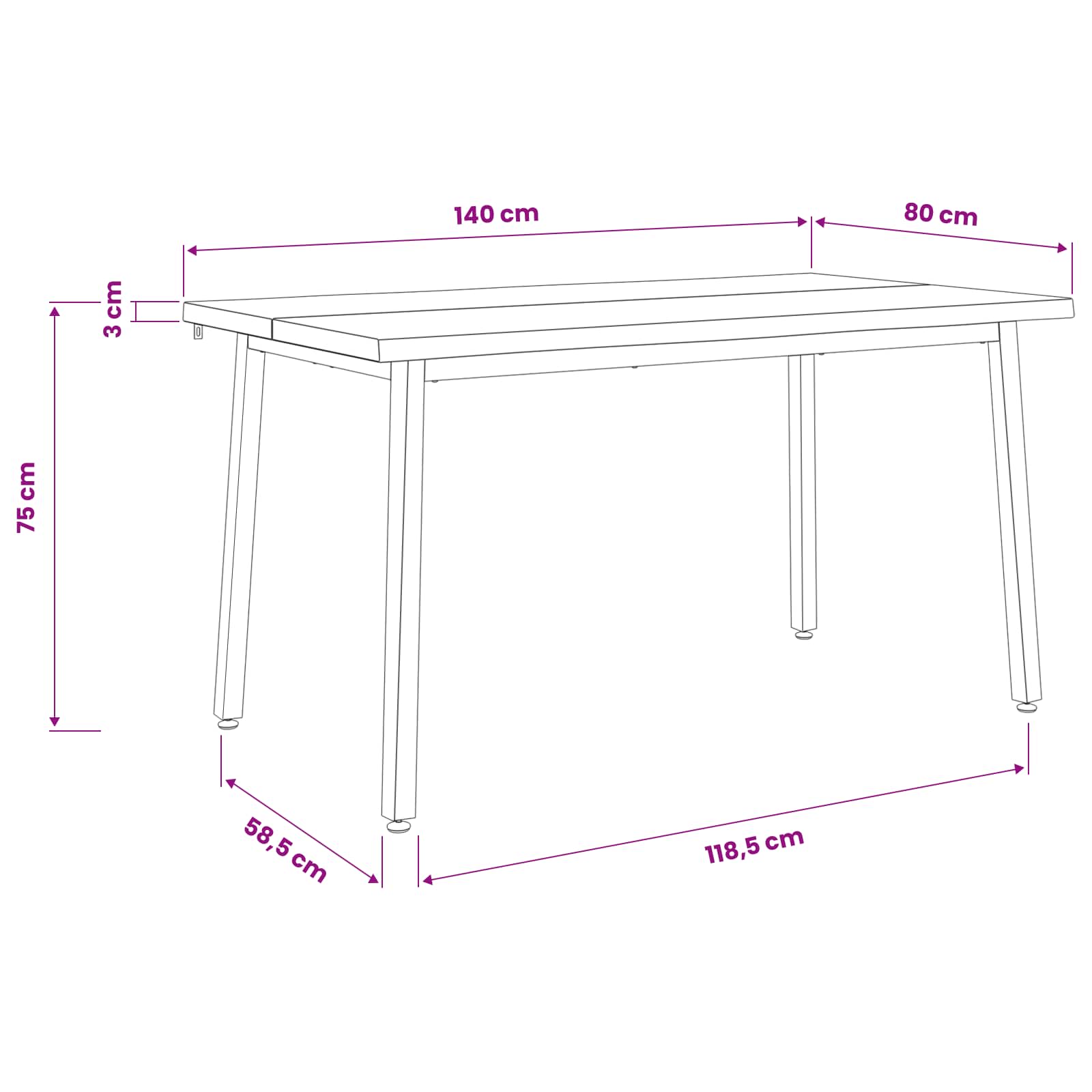 140 x 80 x 75 cm Massief Acaciahout Wit Rechthoekig image 9