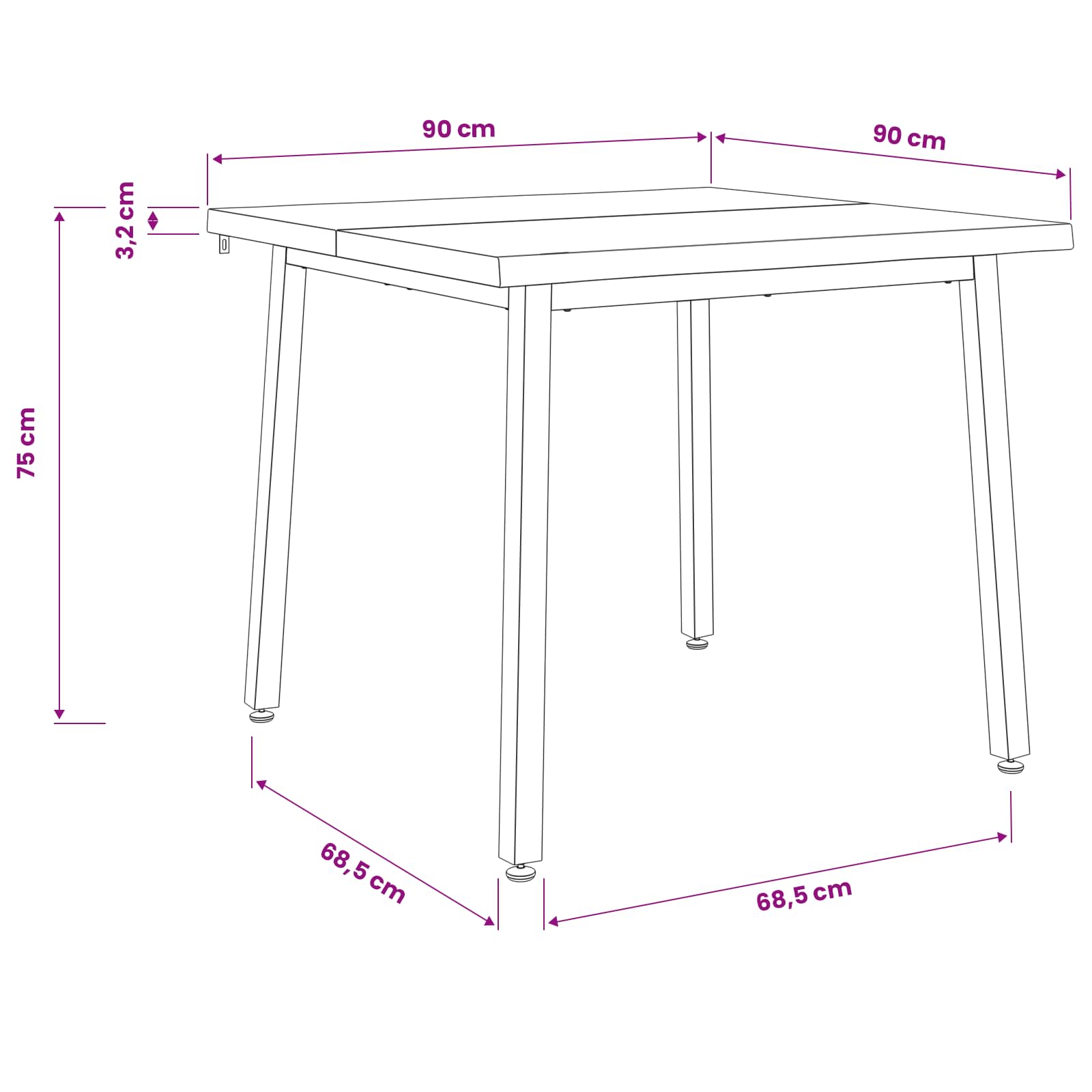 90 x 90 x 75 cm Massief Acaciahout Wit Vierkant image 9