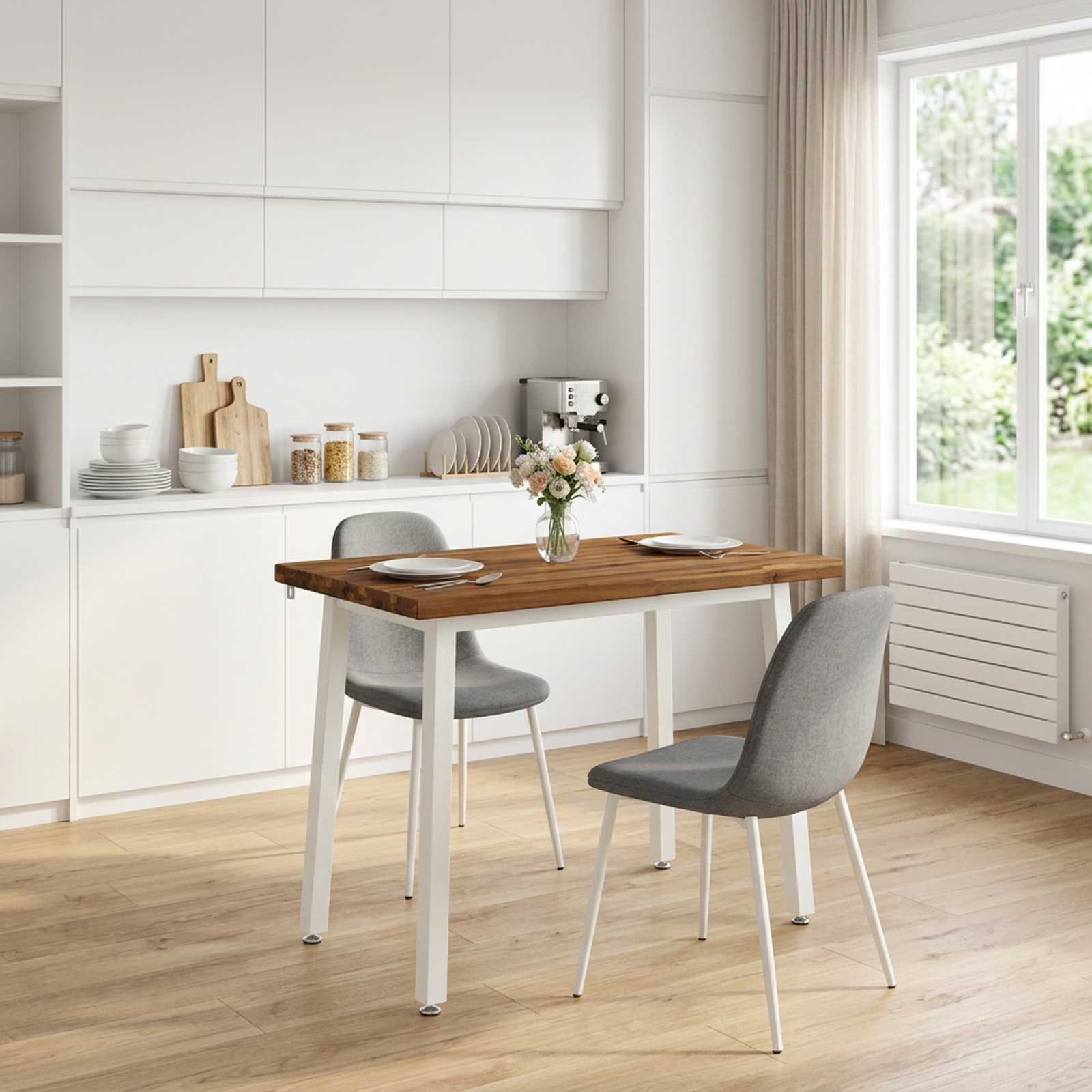 vidaXL 110 x 55 x 75 cm Massivt Akaciatr&auml; Naturlig och vit Rektangul&auml;r