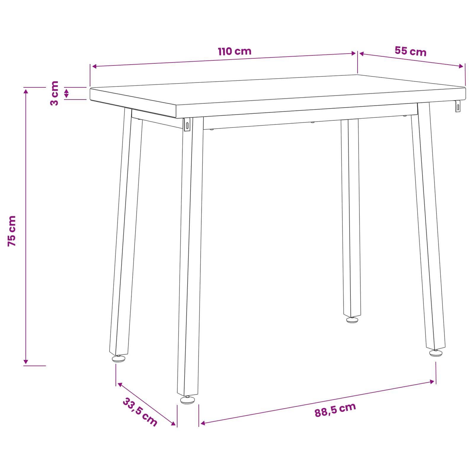 110 x 55 x 75 cm Massief Acaciahout Wit en zwart Rechthoekig image 9