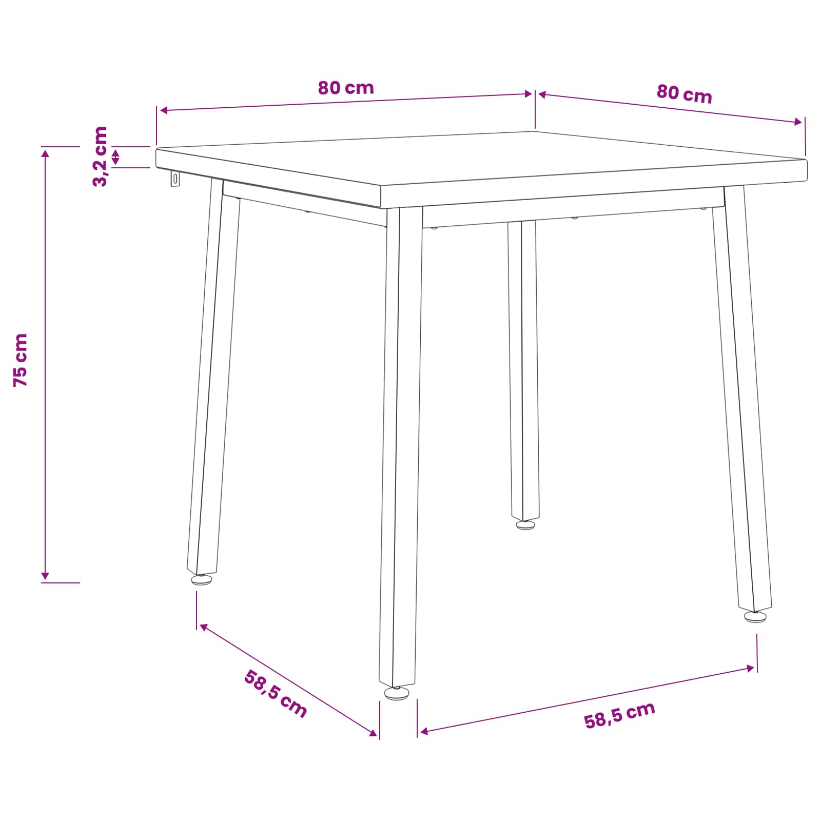 Kvadratna jedilna miza 80 x 80 x 75 cm Masiven les akacije