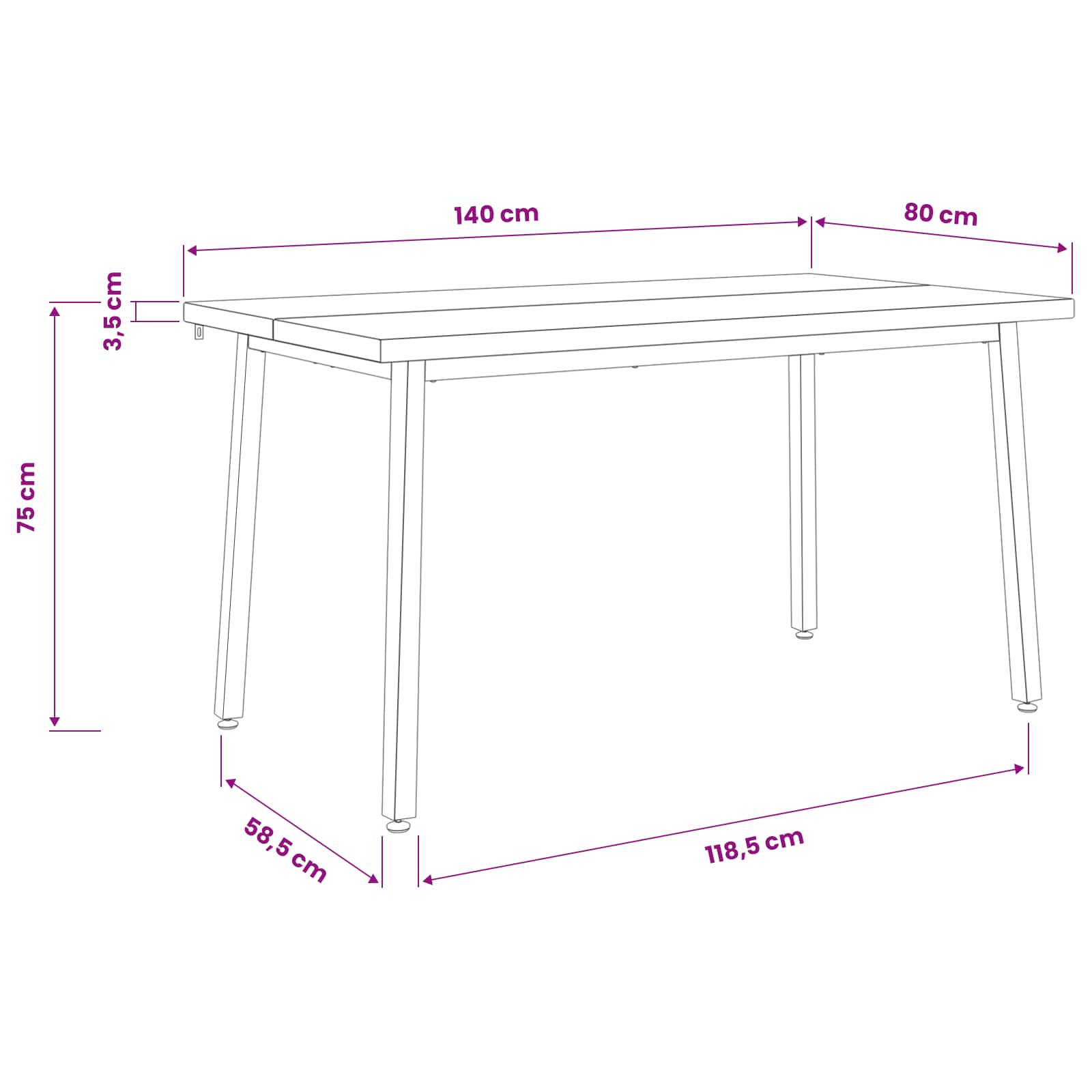 140 x 80 x 75 cm Massief Acaciahout Wit en zwart Rechthoekig image 8