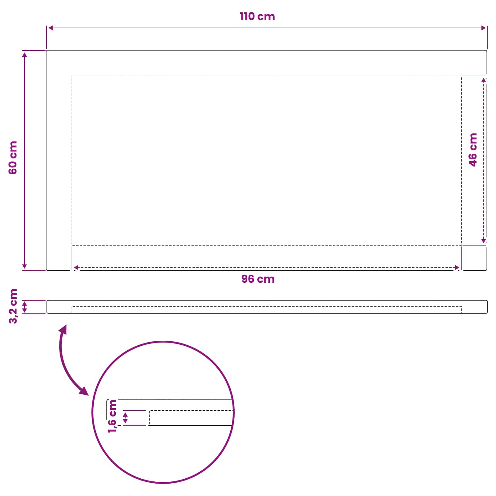 Pravokotna miza 110 x 60 x 3,2 cm Pravokotna