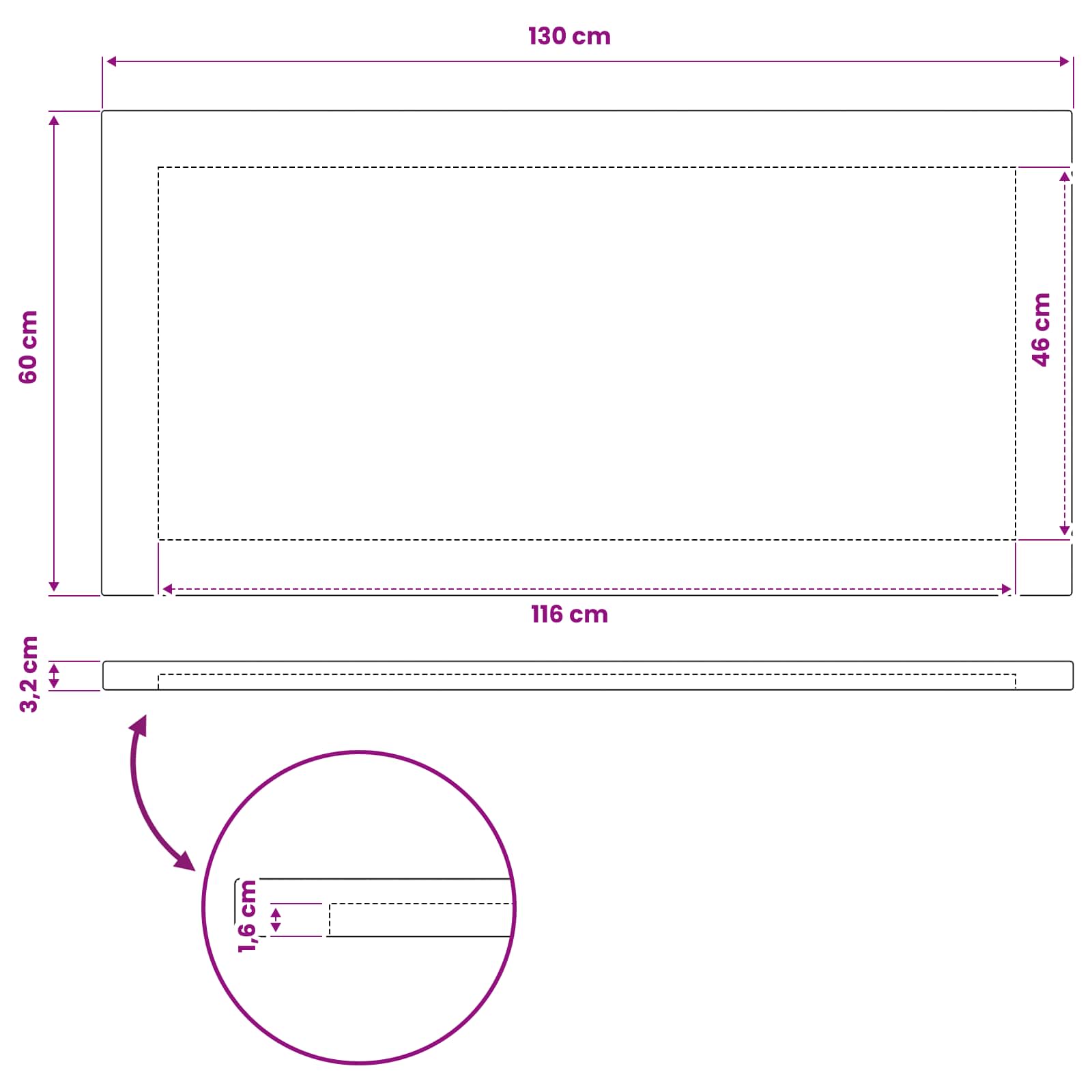 Pravokotna miza 130 x 60 x 3,2 cm Pravokotna