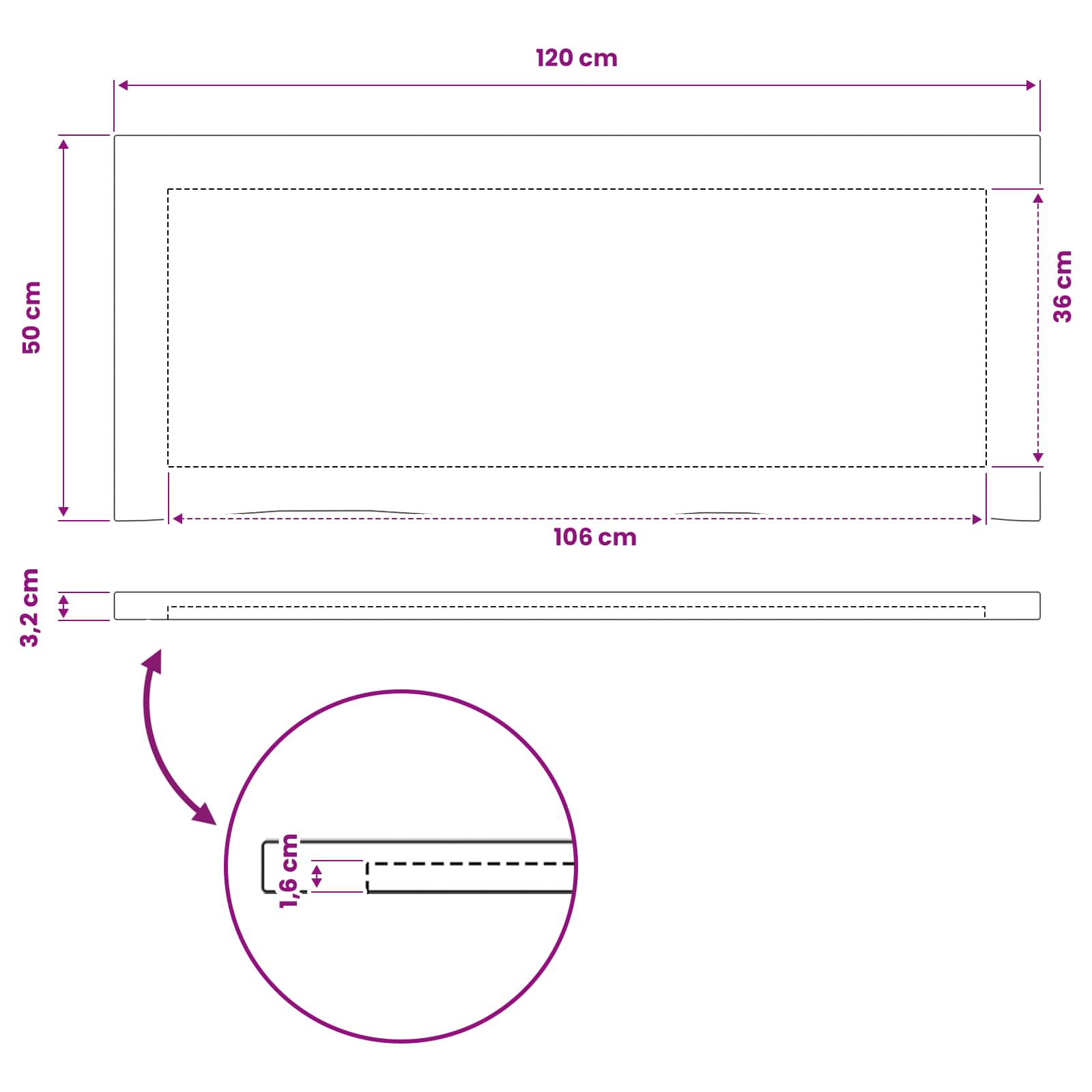 Pravokotna miza 120 x 50 x 3,2 cm Pravokotna