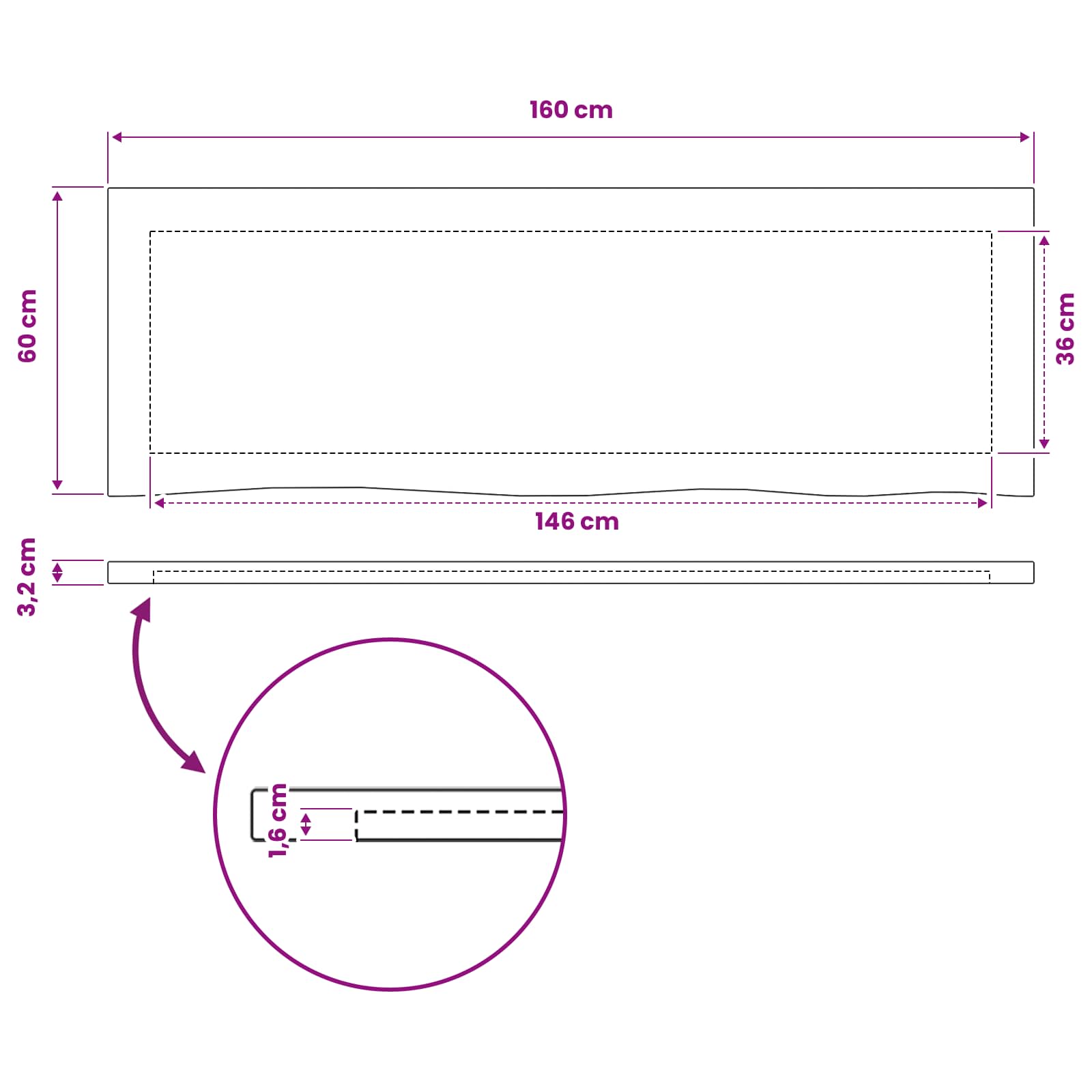 Pravokotna miza 160 x 50 x 3,2 cm Pravokotna