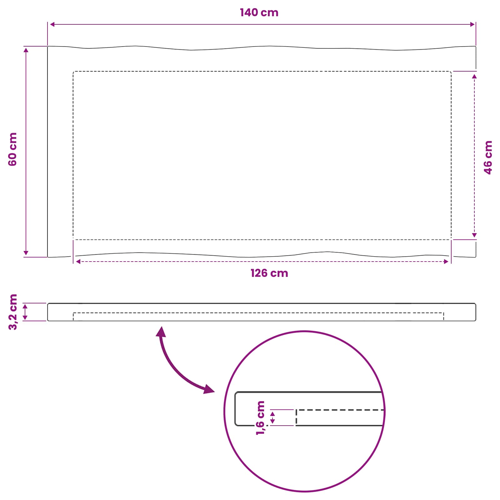 Pravokotna miza 140 x 60 x 3,2 cm Pravokotna