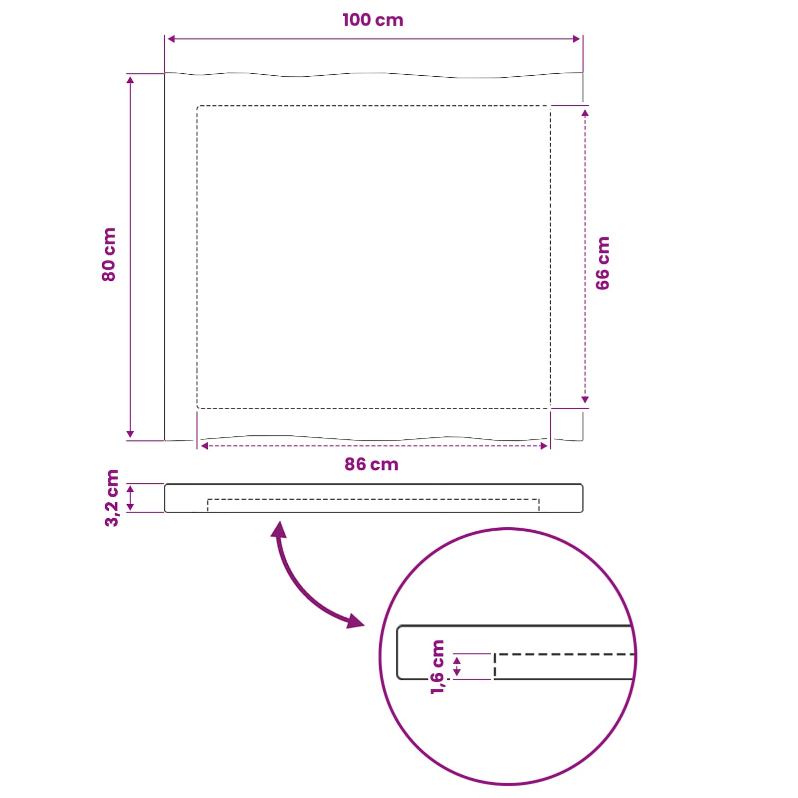Pravokotna miza 100 x 80 x 3,2 cm Pravokotna
