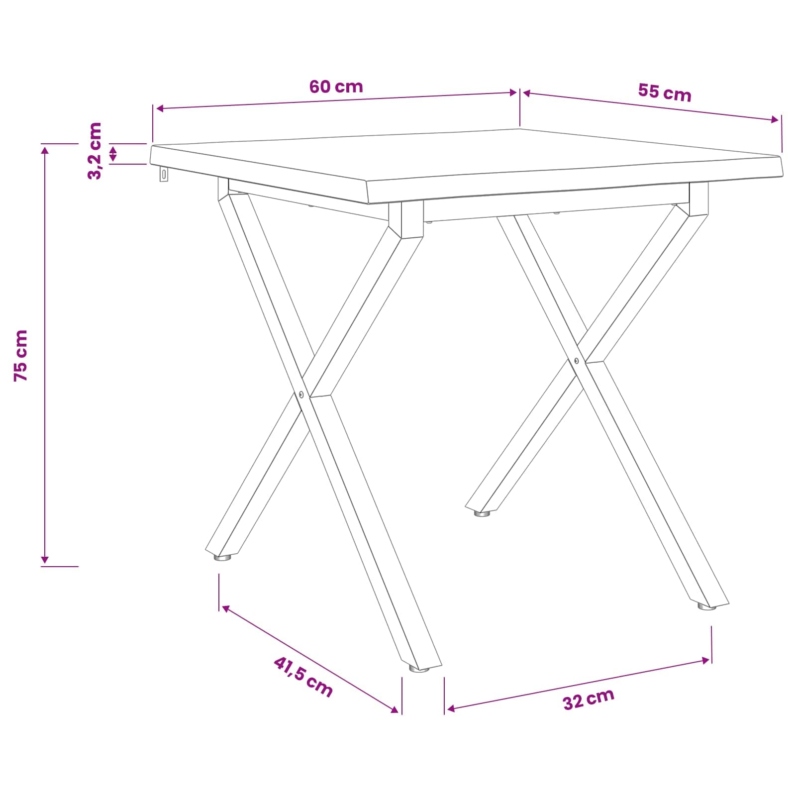 60 x 55 x 75 cm Massief Acaciahout Wit en zwart Rechthoekig image 9