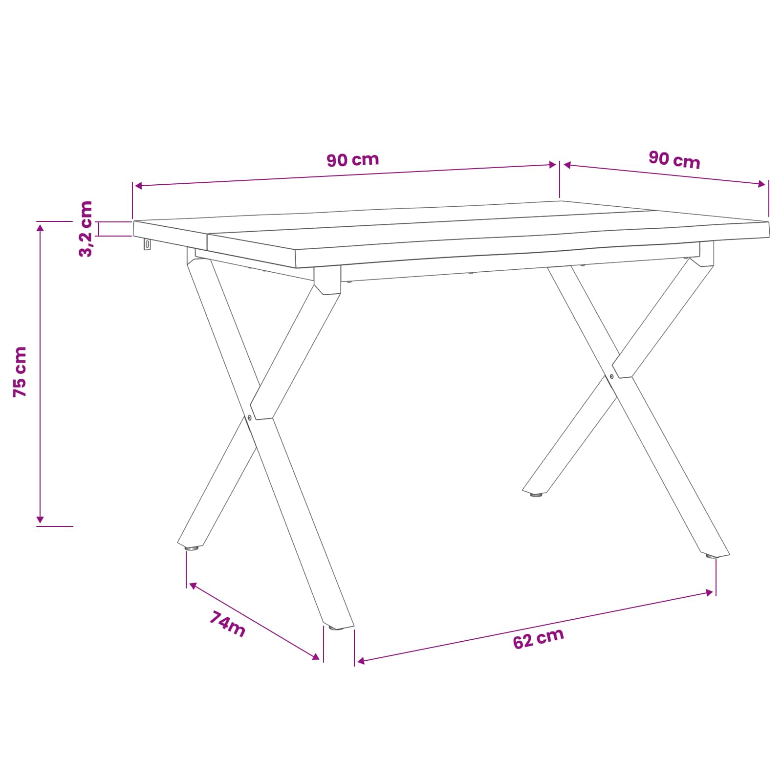90 x 90 x 75 cm Massief Acaciahout Wit Vierkant image 9