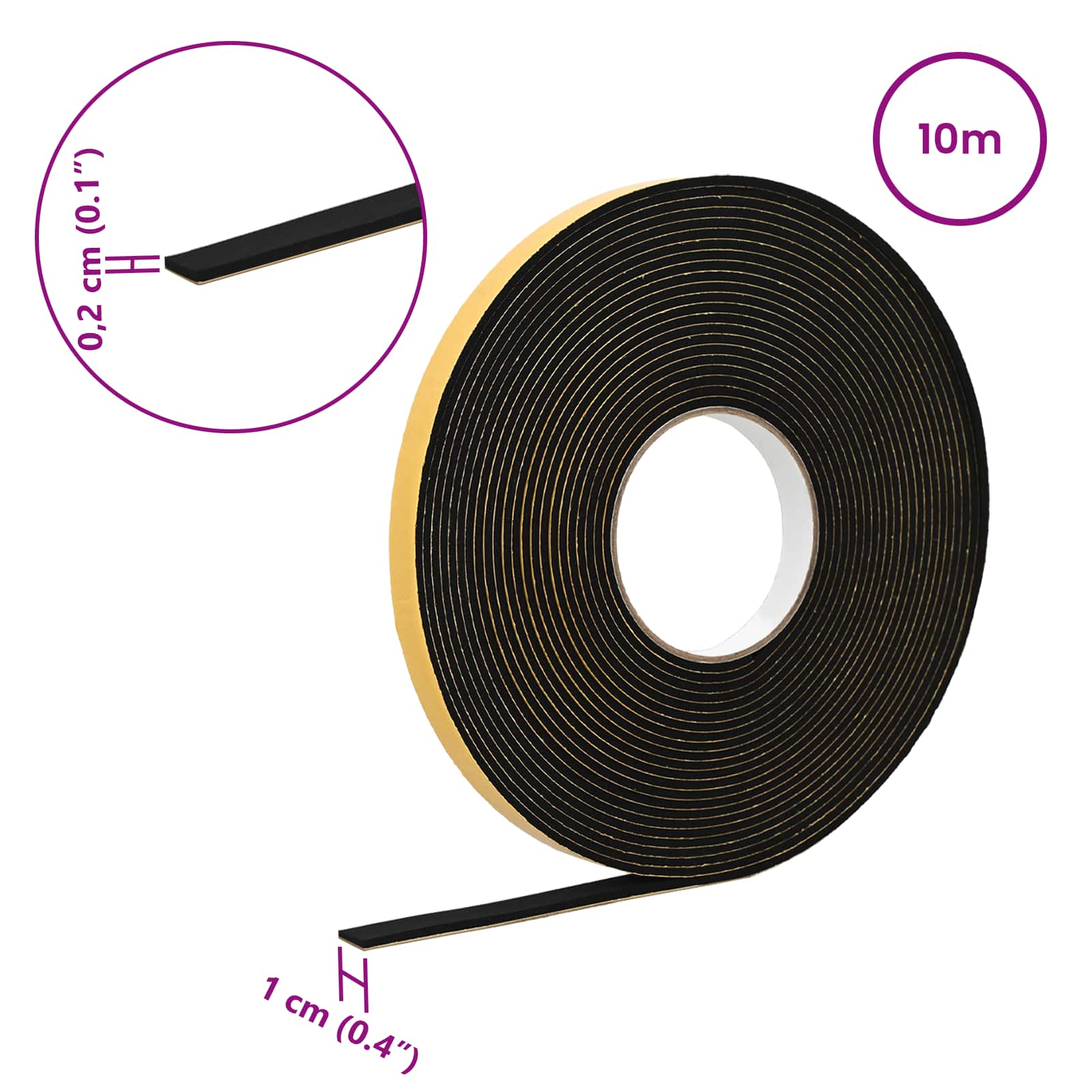 Selbstklebendes Schaumstoffband 10 Stk. Schwarz 10mm x 10m – Ansicht 10