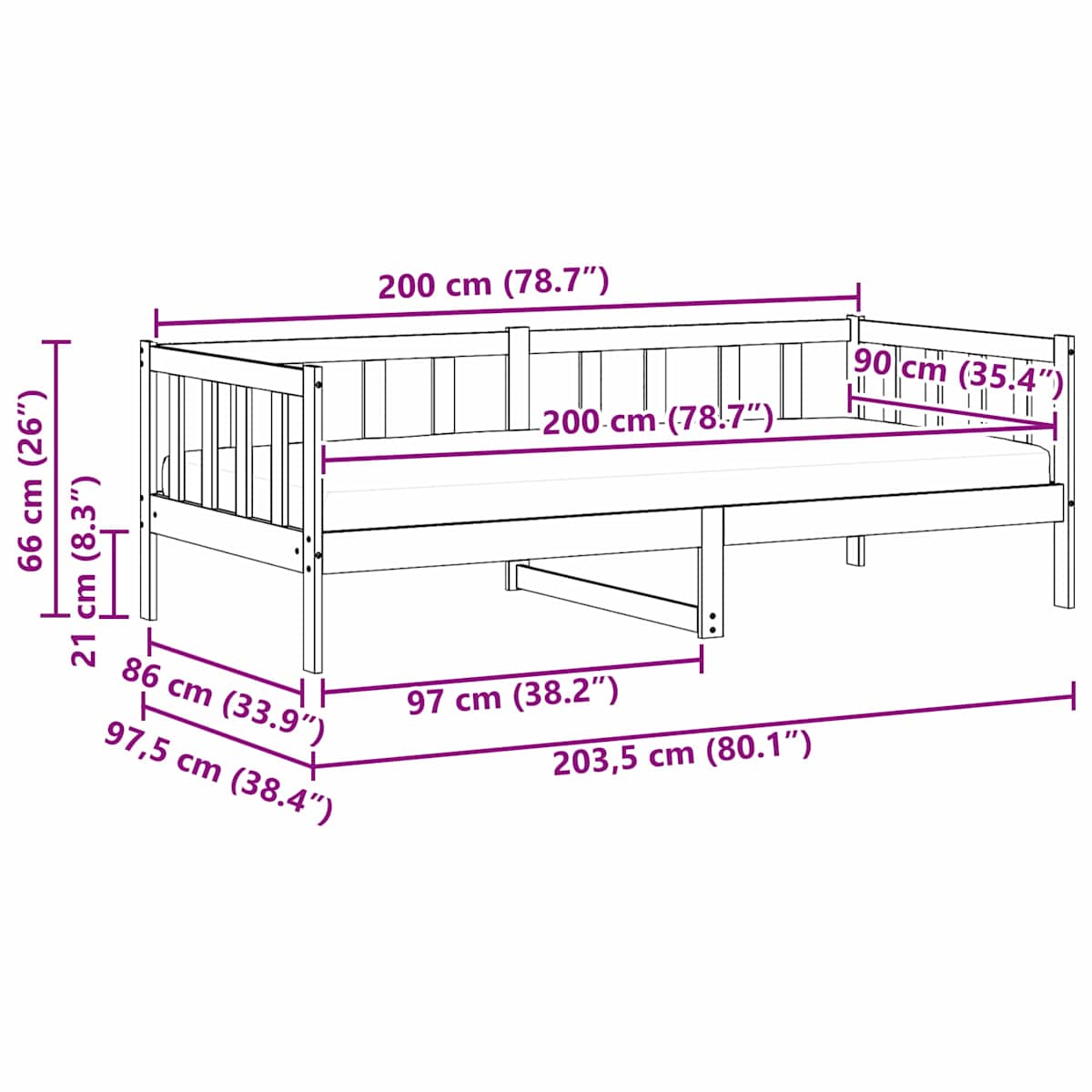 Dag seng med hovedgærde Voks brun og hvid 90 x 200 cm - Billede 10
