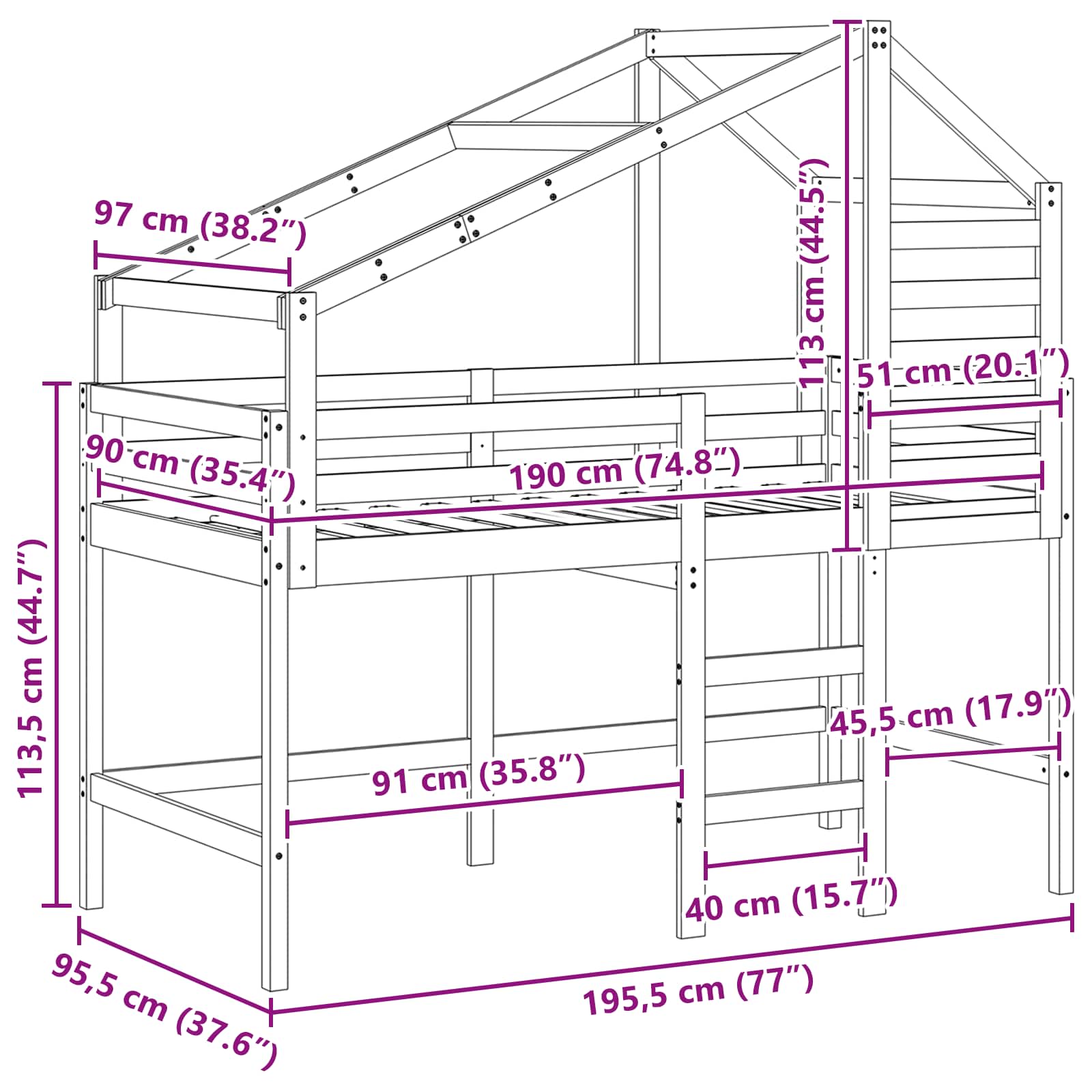 Loft Bed Frame size guide