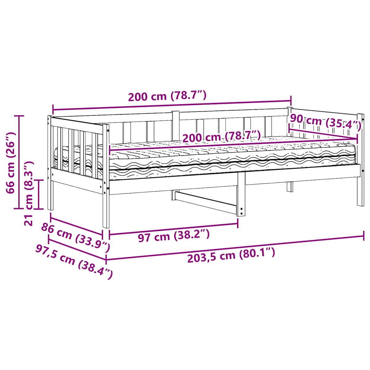 Dag seng med hovedgærde Voks brun og hvid 90 x 200 cm - Billede 10