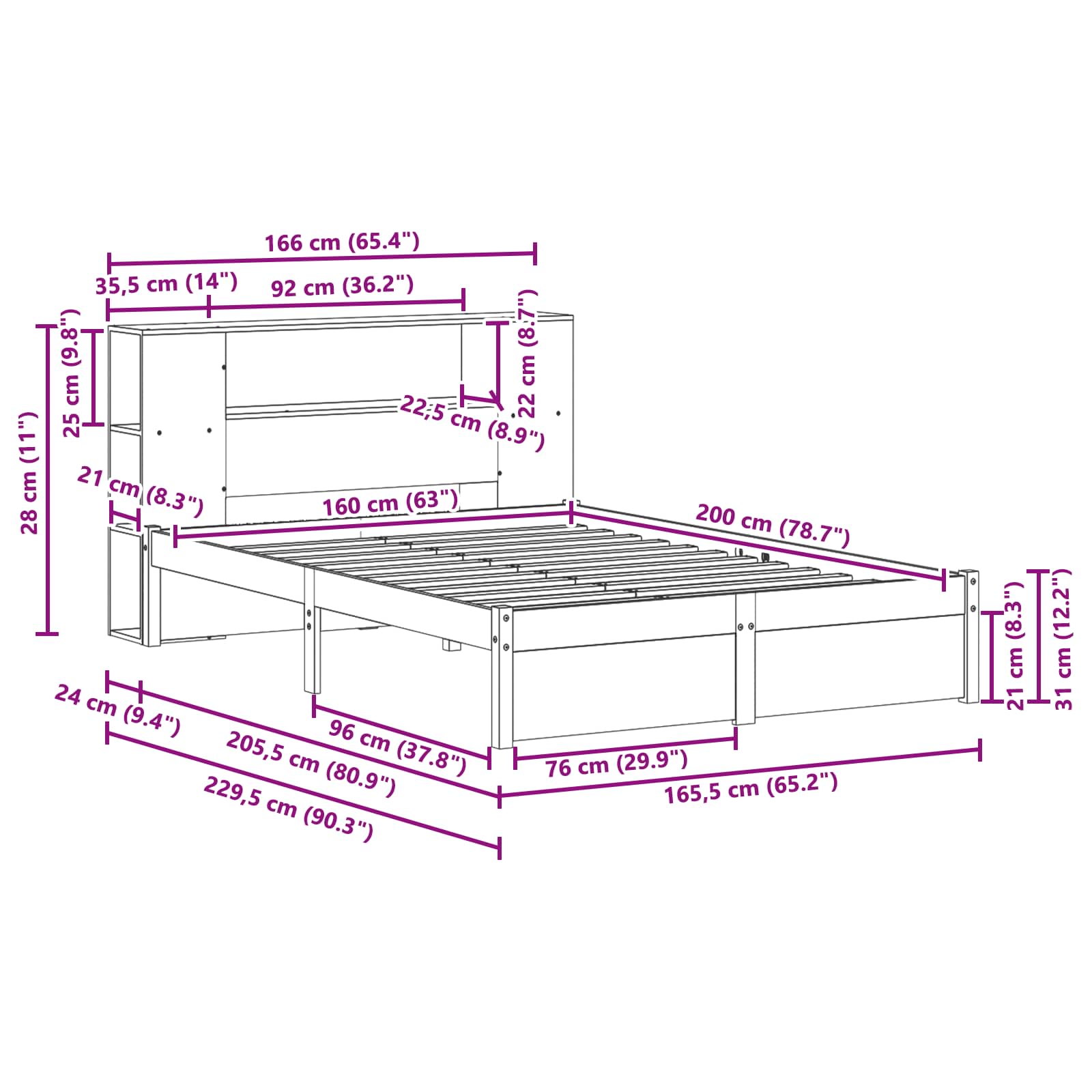 Bedframe met opberghoofdeksel 2 pcs Wasbruin Massief Vurenhout image 11
