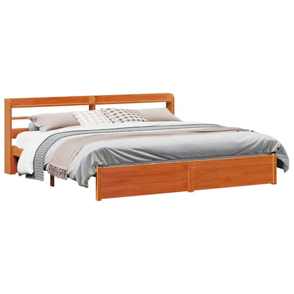 vidaXL Voodi raam riiuliga Vahapruun 180 x 200 cm Kindel m&auml;nnipuidust
