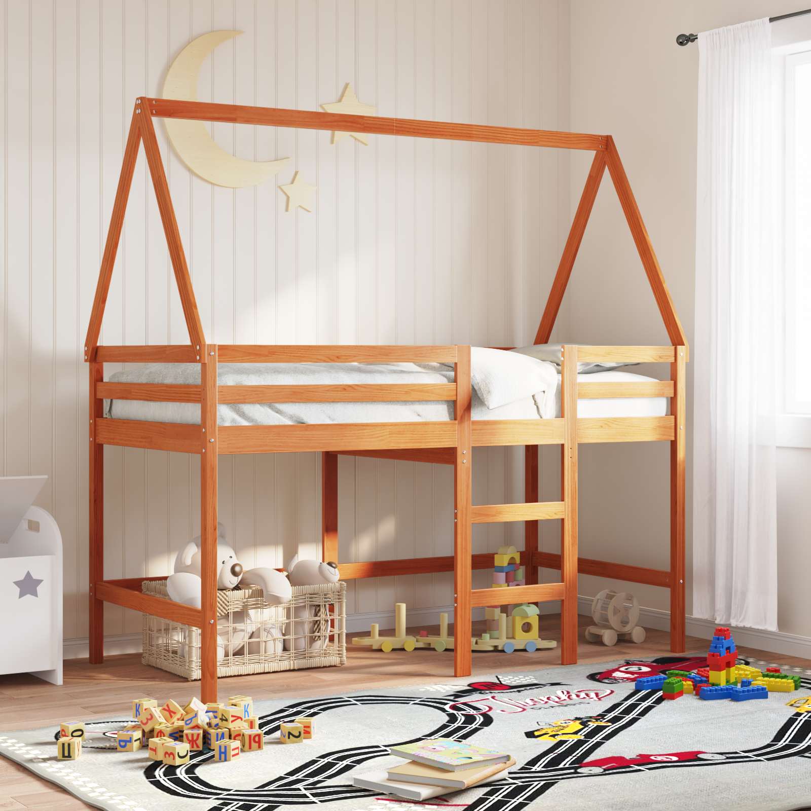 vidaXL Cadru de pat tip loft Maro Ceară 90 x 190 cm Lemn masiv de pin