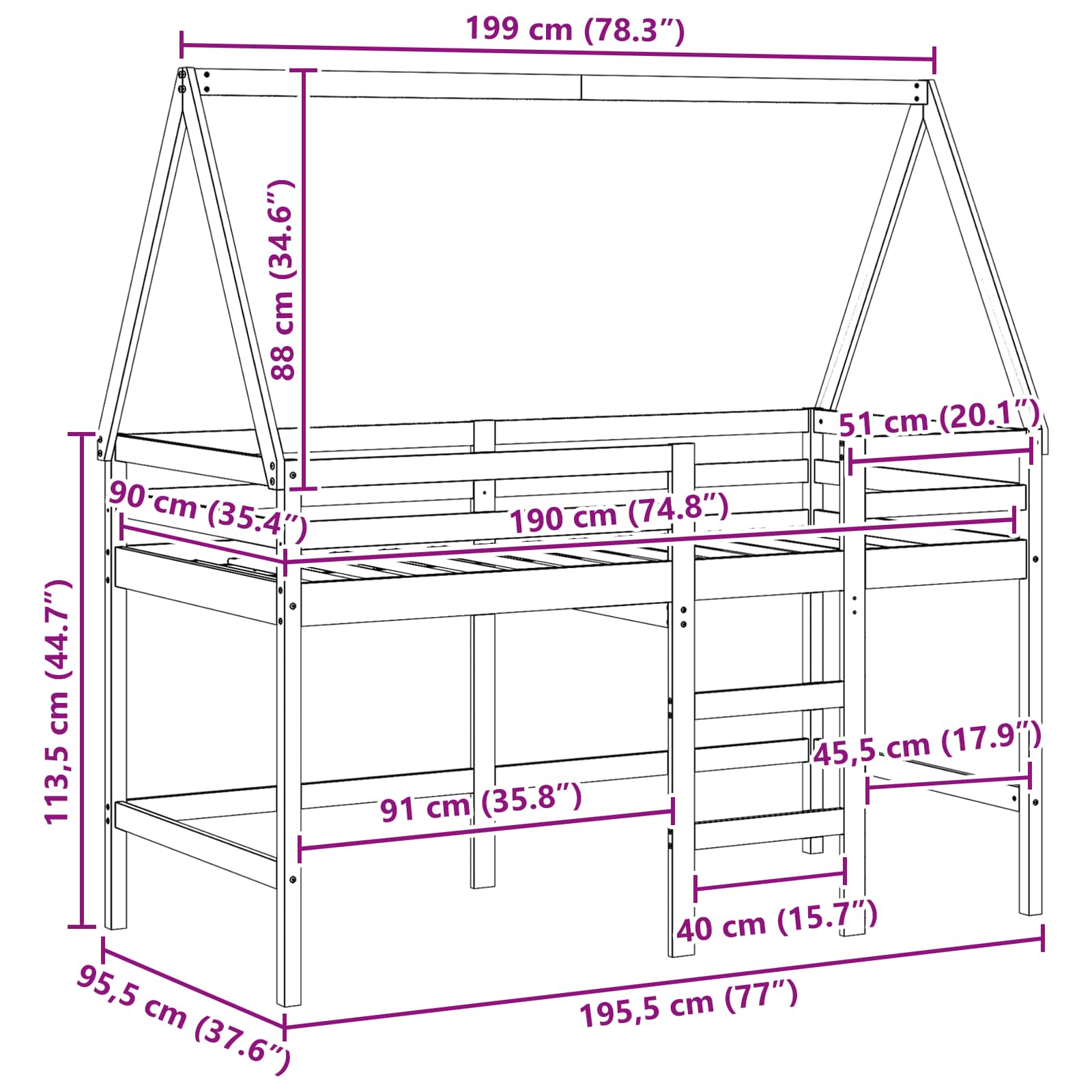 Loft Bed Frame size guide